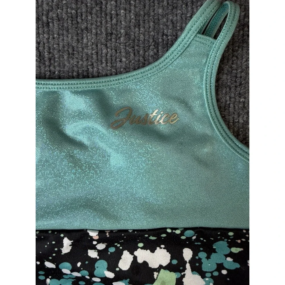 Justice Girls One Piece Swimsuit S 7/8 Black Multi Paint‎ Splash